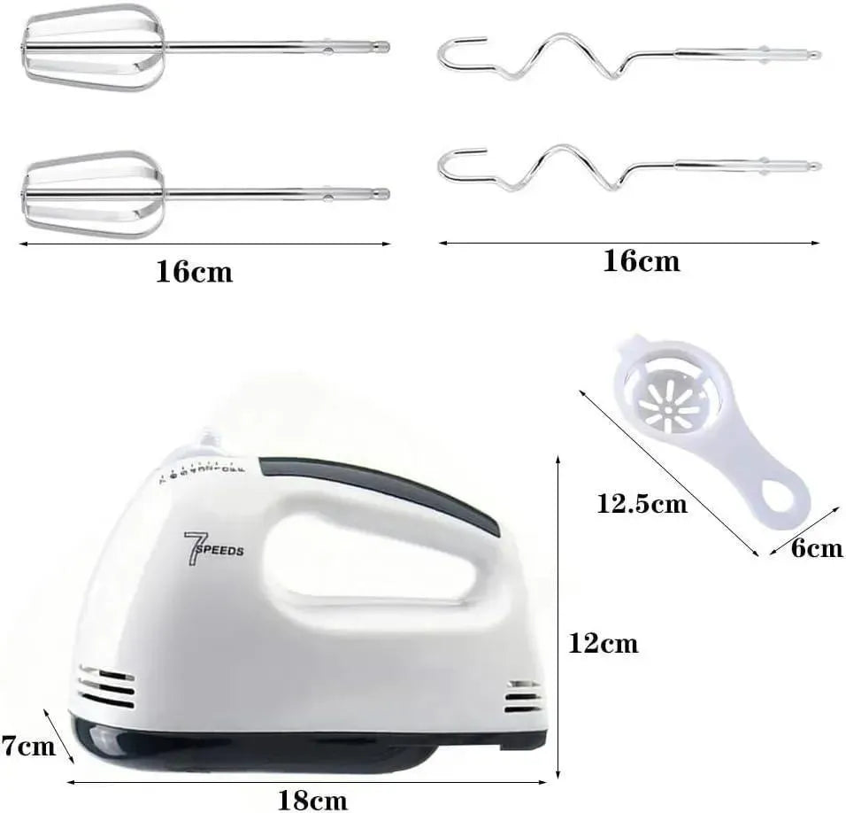 White 7-Speed Electric Hand Mixer with Attachments